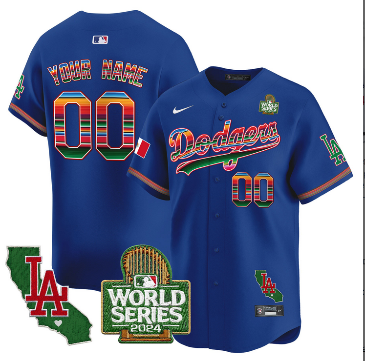 Men Custom MLB Mexico Los Angeles Dodgers blue 2024 World Series Champions Patch Jersey 20241105